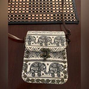 Elephant Print Crossbody Bag - Black and Cream
